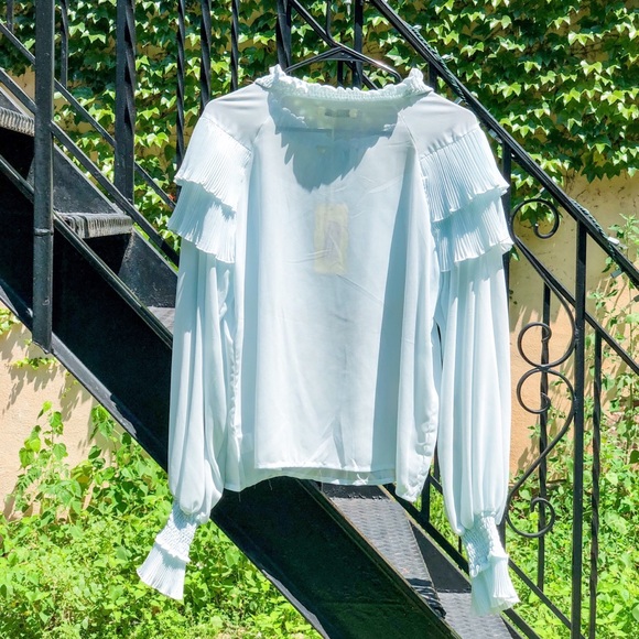 NWT Nasty Gal Blue Gravity Ties Ruffle Top Blouse - Picture 10 of 12